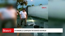 Otomobille çarpışan TIR durağa devrildi: 2 ölü