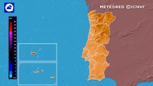 Previsão da distribuição da chuva em Portugal até à 01:00 de quinta-feira, 1 de outubro