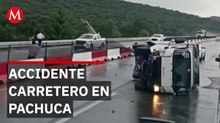 Hombre logra salvarse por centímetros de pipa en llamas en arco norte de Pachuca