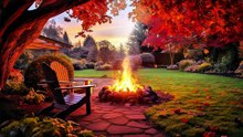 Cozy Autumn Fire Pit in the Backyard 🍂🔥 Crackling Outdoor Fire for Sleep, Study & Relaxation (4K)