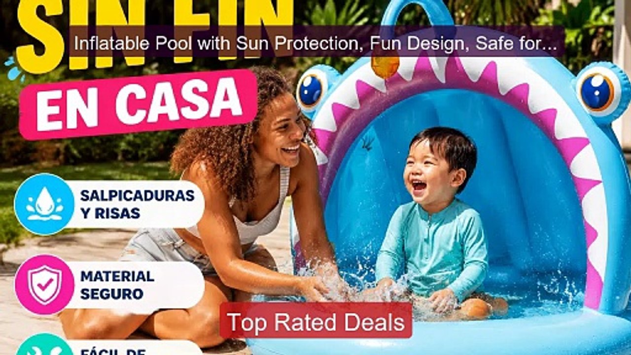 Inflatable Pool with Sun Protection, Fun Design, Safe for Young Ch ...