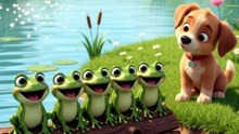 Cute Puppy Meets Five Funny Frogs by the Beautiful Lake 🐶🐸 | Adorable Animal Story