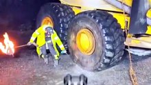 Why Workers Seat Giant Dump Truck Tires With Fire | Explosive Bead Seating