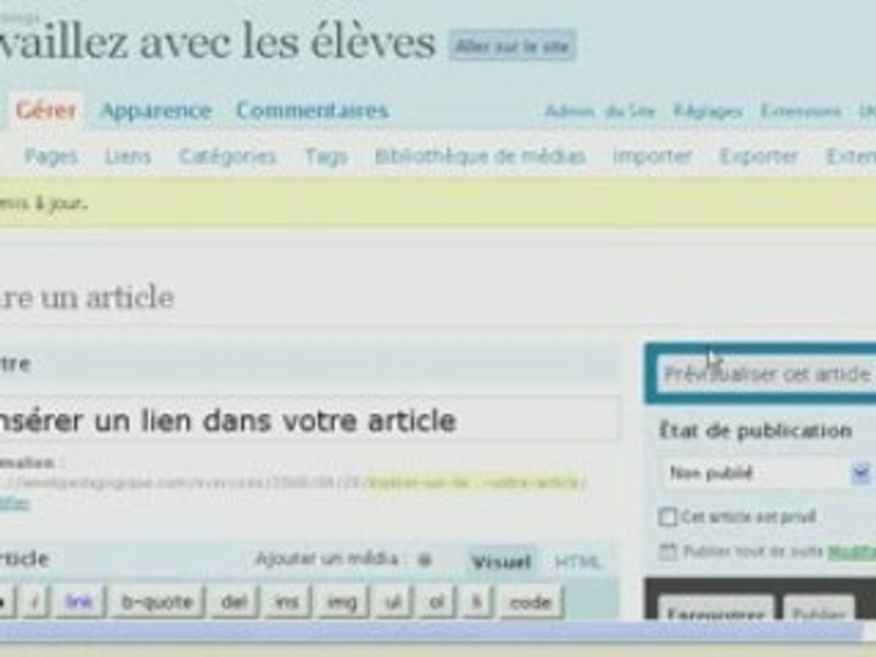 Inserer un lien dans l'article