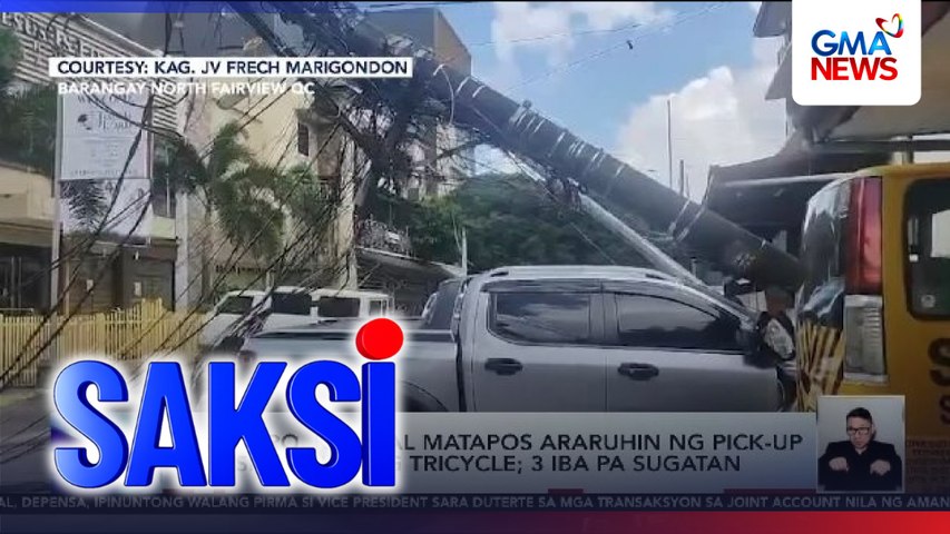 Pasahero, kritikal matapos araruhin ng pick-up ang sinasakyang tricycle; 3 iba pa sugatan | Saksi