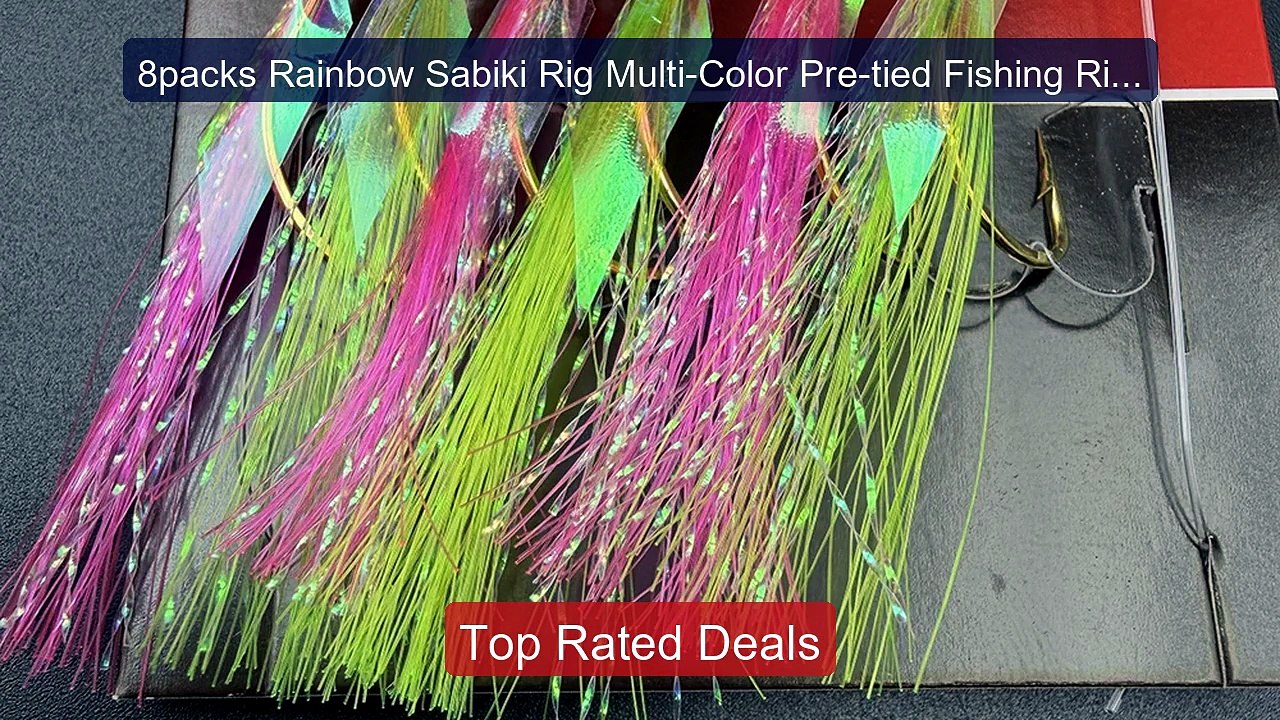 8packs Rainbow Sabiki Rig Multi-Color Pre-tied Fishing Rig Ready t ...