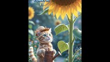 Cat_watering_giant_sunflower
