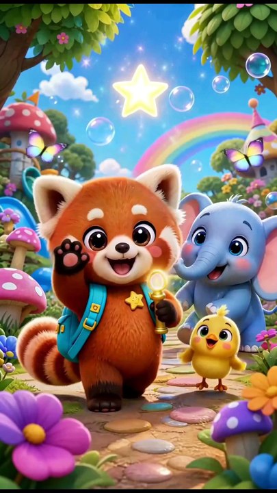Magical, Rainbow Flower, Cute Red Panda, Baby Elephant, Cartoon, Kids # ...