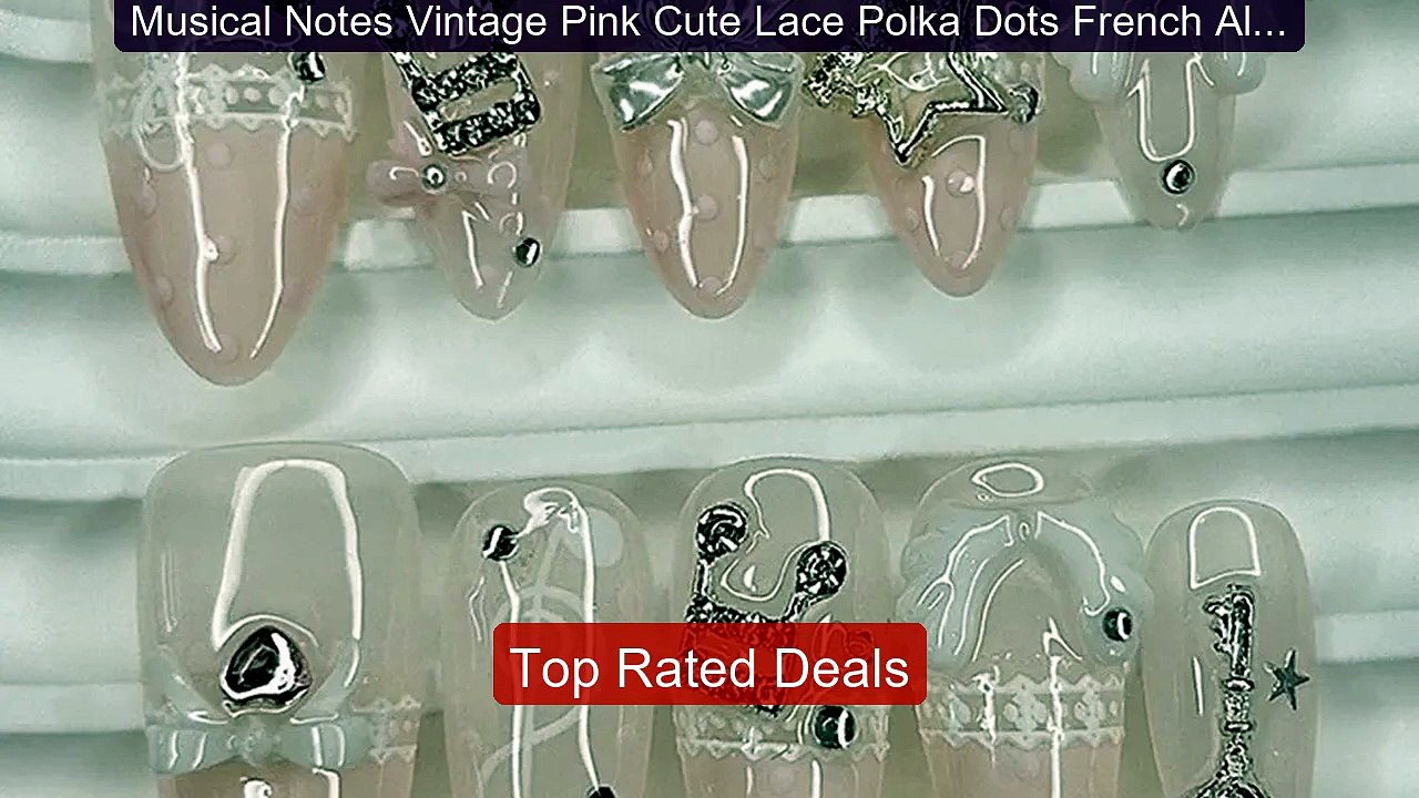 Musical Notes Vintage Pink Cute Lace Polka Dots French Almond ...