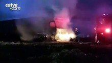 Caminhão pega fogo após pane na BR-369 e tem parte frontal destruída