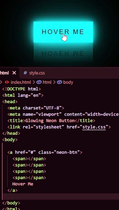 Stunning Neon Button with CSS Glow & Reflection ⚡ #shorts #css - video ...