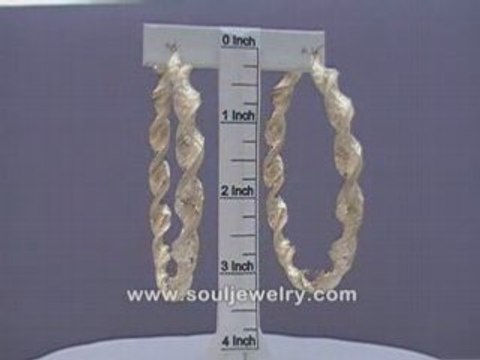 10K Gold 8mm Twisted Dia-Cut Hoop Earrings 3 1/4 Inch