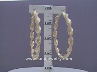 10K Gold 8mm Twisted Dia-Cut Hoop Earrings 3 1/4 Inch