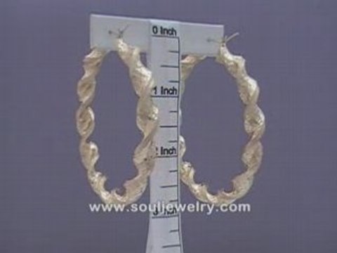10K Gold 8mm Twisted Dia-Cut Big Hoop Earrings 2 7/8 Inch
