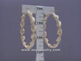 10K Gold 8mm Twisted Dia-Cut Hoop Earrings 2 1/2 Inch