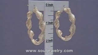 10K Gold 8mm Twisted Dia-Cut Hoop Earrings 2 Inch Jewelry
