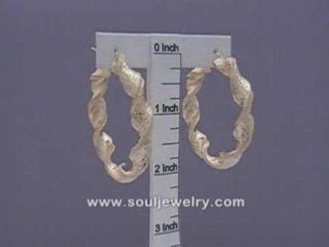 10K Gold 8mm Twisted Dia-Cut Hoop Earrings 2 Inch Jewelry