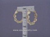 10K Gold 8mm Twisted Dia-Cut Hoop Earrings 1 5/8 Inch