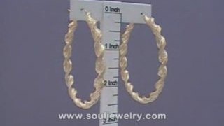 10K Gold 6mm Twisted Dia-Cut Hoop Earrings 2 1/2 Inch JEwelr