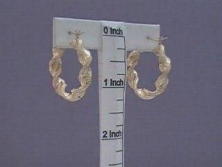 10K Gold 6mm Twisted Dia-Cut Hoop Earrings 1 1/4 Inch Jewelr