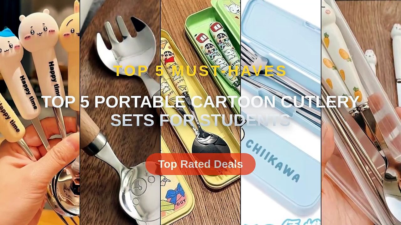 Cheap & Best Top 5 Portable Cartoon Cutlery Sets For Students Unboxing ...