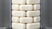 A clear chamber packed with white guest-soap bars meets a relentless steel press. Every tiny fracture has its own sound.