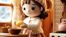 🥔🧈 Tiny Crochet Girl Makes Aloo Paratha! 😍 Cozy Winter Cooking ASMR 🧶❄️