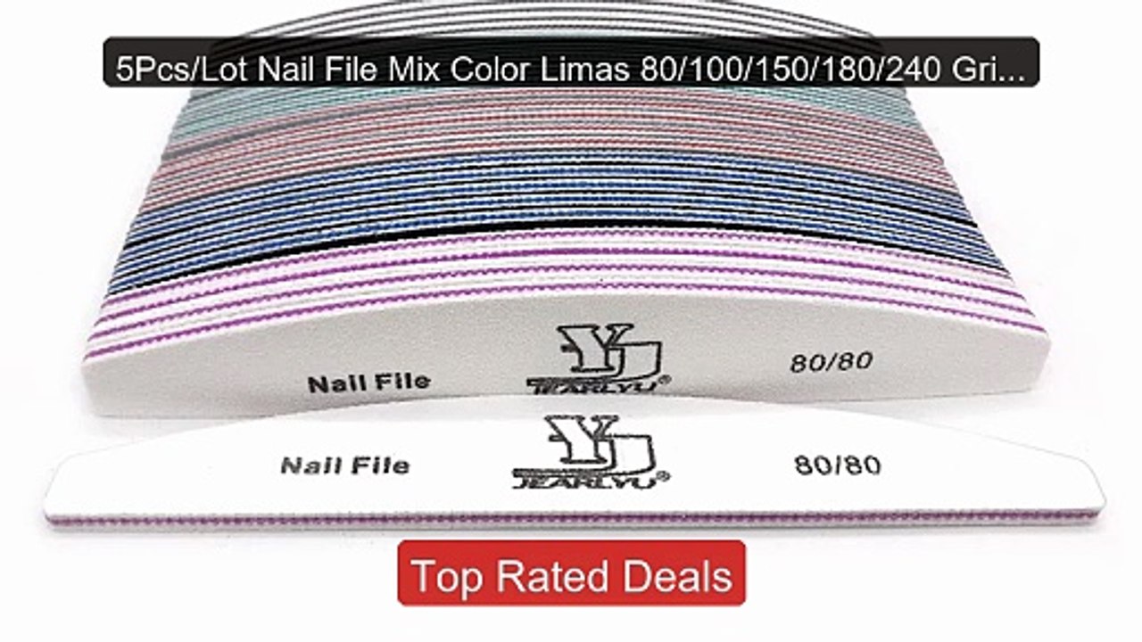 5Pcs/Lot Nail File Mix Color Limas 80/100/150/180/240 Grit Pro ...