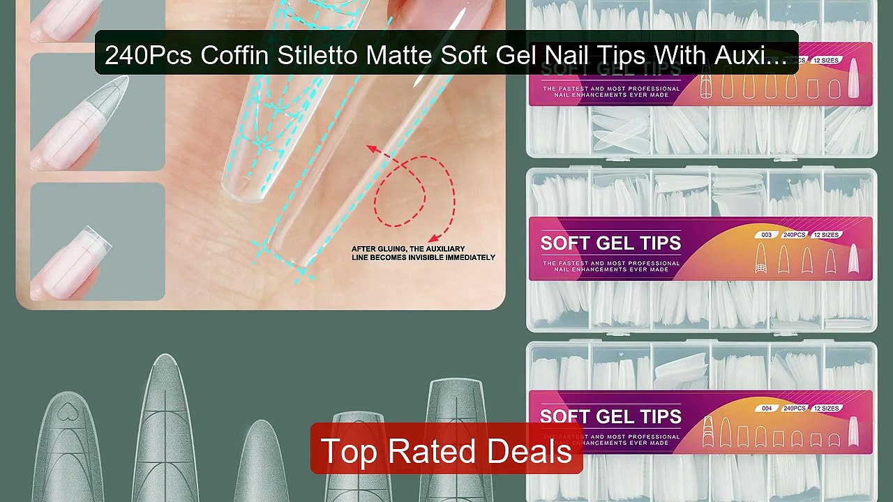 240Pcs Coffin Stiletto Matte Soft Gel Nail Tips With Auxiliary ...