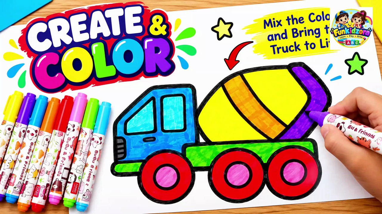 How to Draw and Color a Cement Mixer Truck | Easy Kids Art Tutorial ...