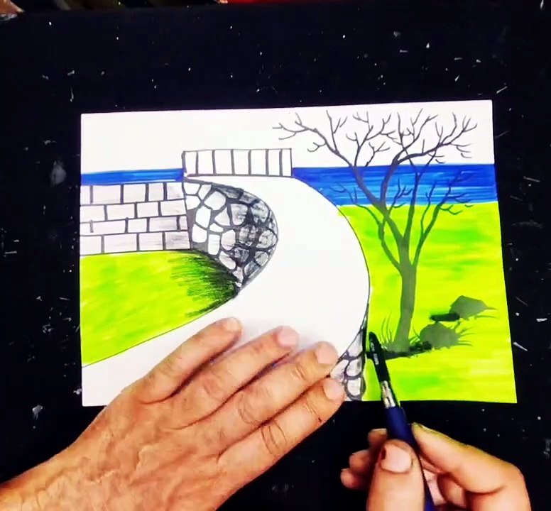 Beautiful Bridge Drawing with Pencil ️ | Easy Landscape Art - video ...
