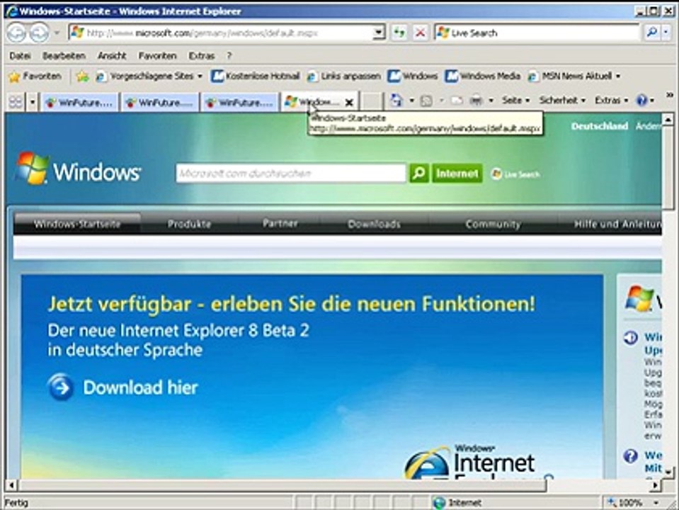 Internet Explorer 8 @WinFuture.de