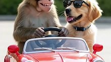 When a Monkey Takes the Wheel! 🐒🚗 Cute Puppy's Crazy Car Ride!