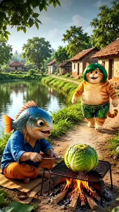The Fish Man's Revenge! Big Cat Steals the Grilled Cabbage! 🐟😼🥬 - video ...