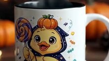 Cute Halloween Duck Wizard with Lollipop & Pumpkin - Kawaii Cartoon Clipart
