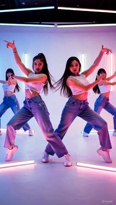Day 148: White Crop Top x Blue Baggy Jeans | 4 Girls Neon Pink Blue ...