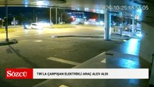 TIR'la çarpışan elektrikli otomobil alev aldı