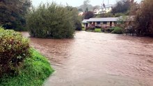 The River Barle in spate as it runs through Withypool after the weekend's storms, filmed by Mop Draper.