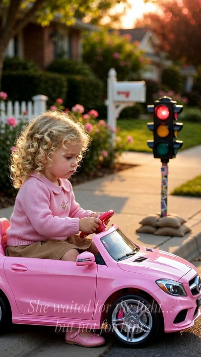 Little Girl in a Toy Car Salutes a Police Officer — Emotional Moment ...
