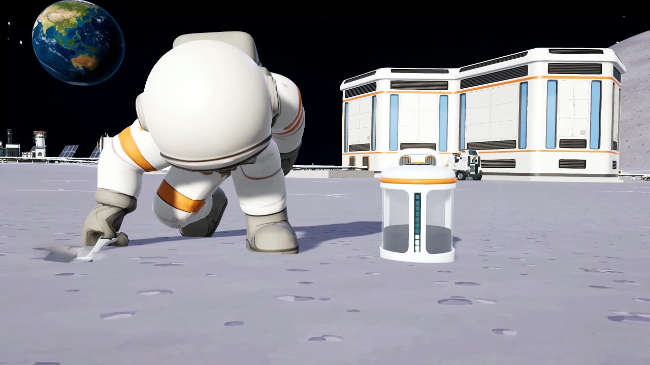 In moon sweepers putzen spieler den mond, angefangen mit einer zahnbürste
