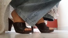 pls subcribe nude #nylons in NINE WEST #wooden #mules #highheels