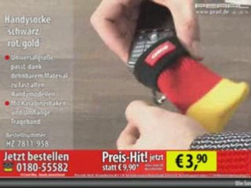 Handysocke "schwarz/rot/gold" mit Karabiner/Trageband