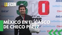 Checo Pérez presenta casco con Quetzalcóatl por sus 300 grandes premios
