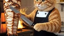 Cat preparing shawarma sandwich