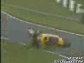 his leg is broked(very pinful crash)