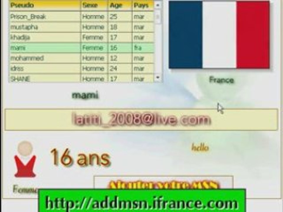 Trouve des contact MSN de garçons et filles ici