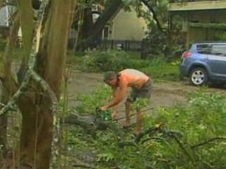 The clear-up's started after a night of Hurricane Ike damage
