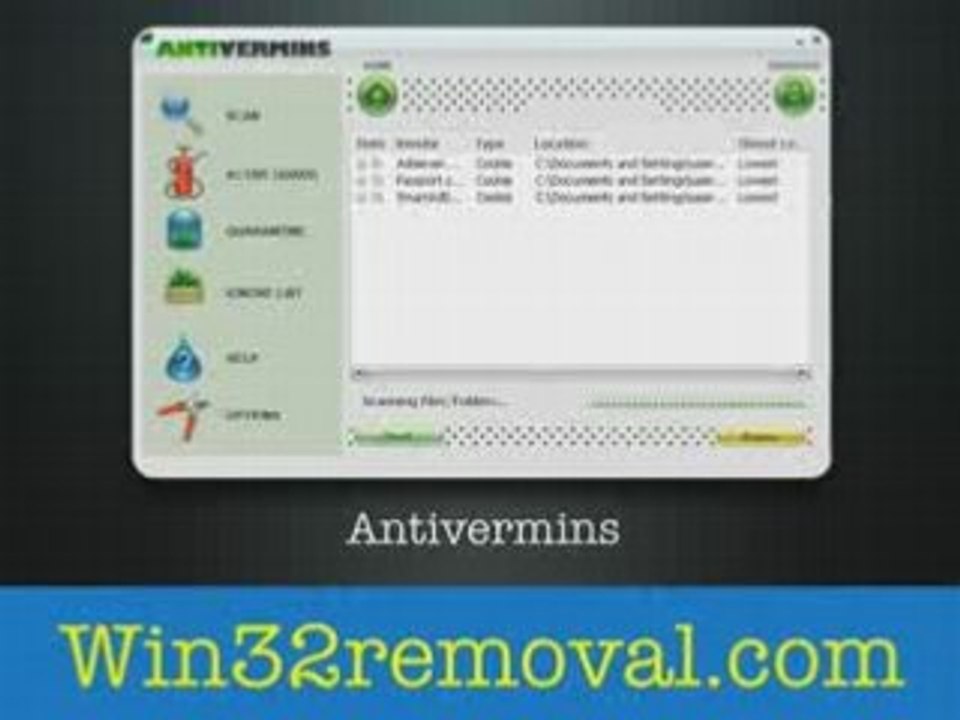 Antivermins win32 computer virus removal