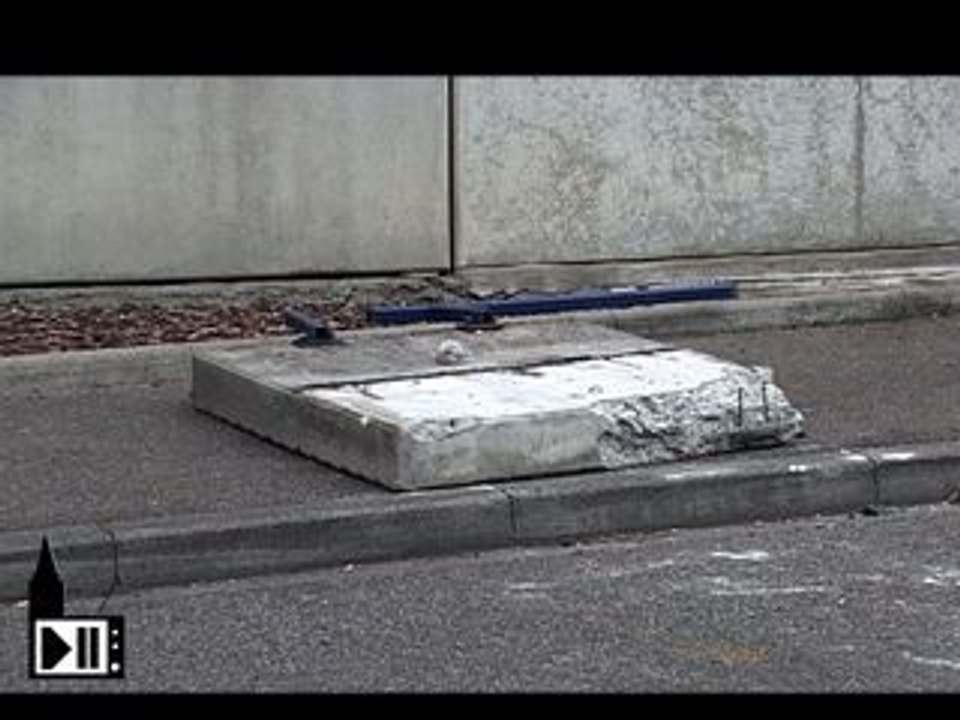 Chute d'un bloc de beton