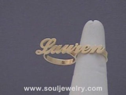 Solid Gold Personalized Two Finger Script Name Ring